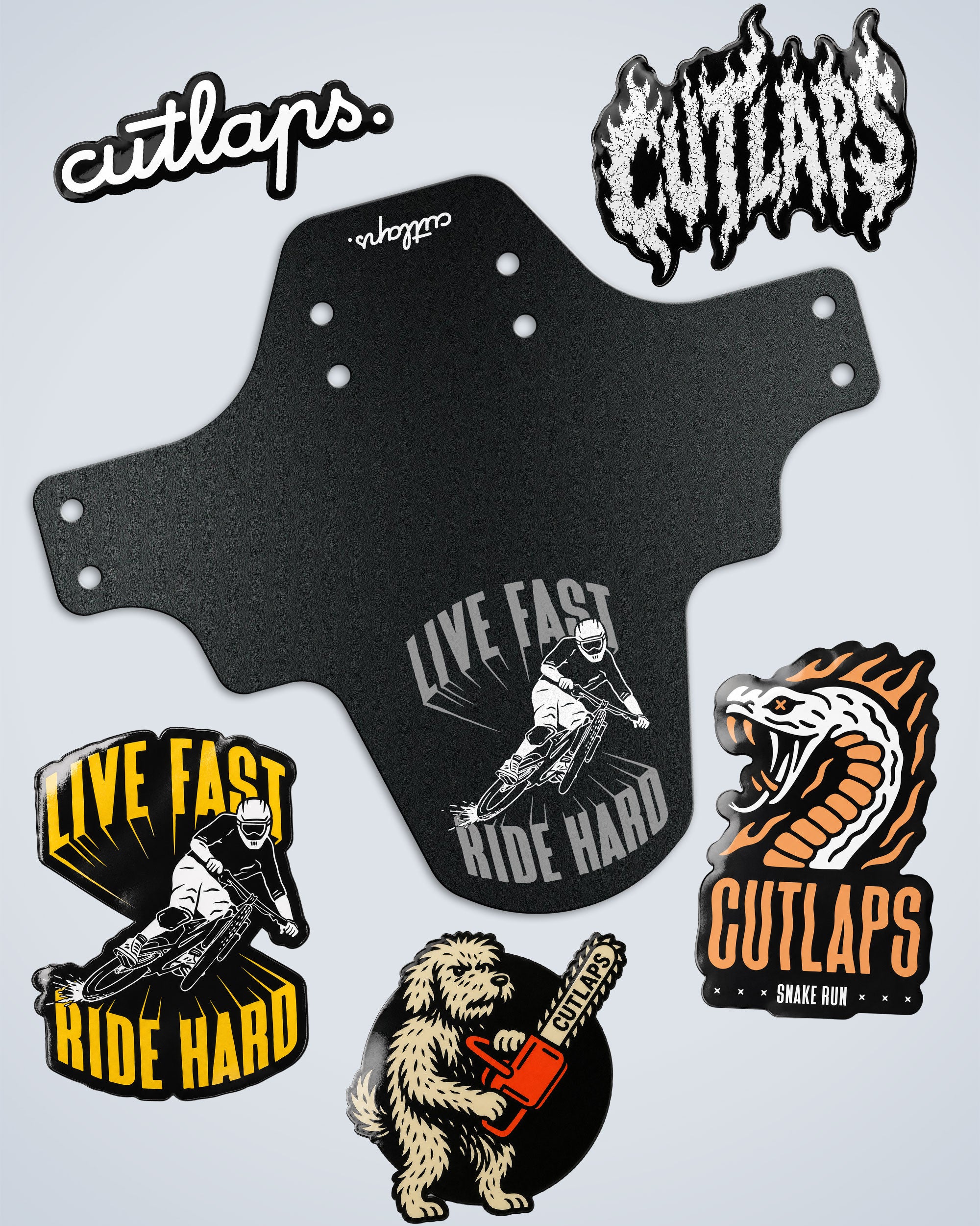 Stickers + Grey Live Fast Mudguard