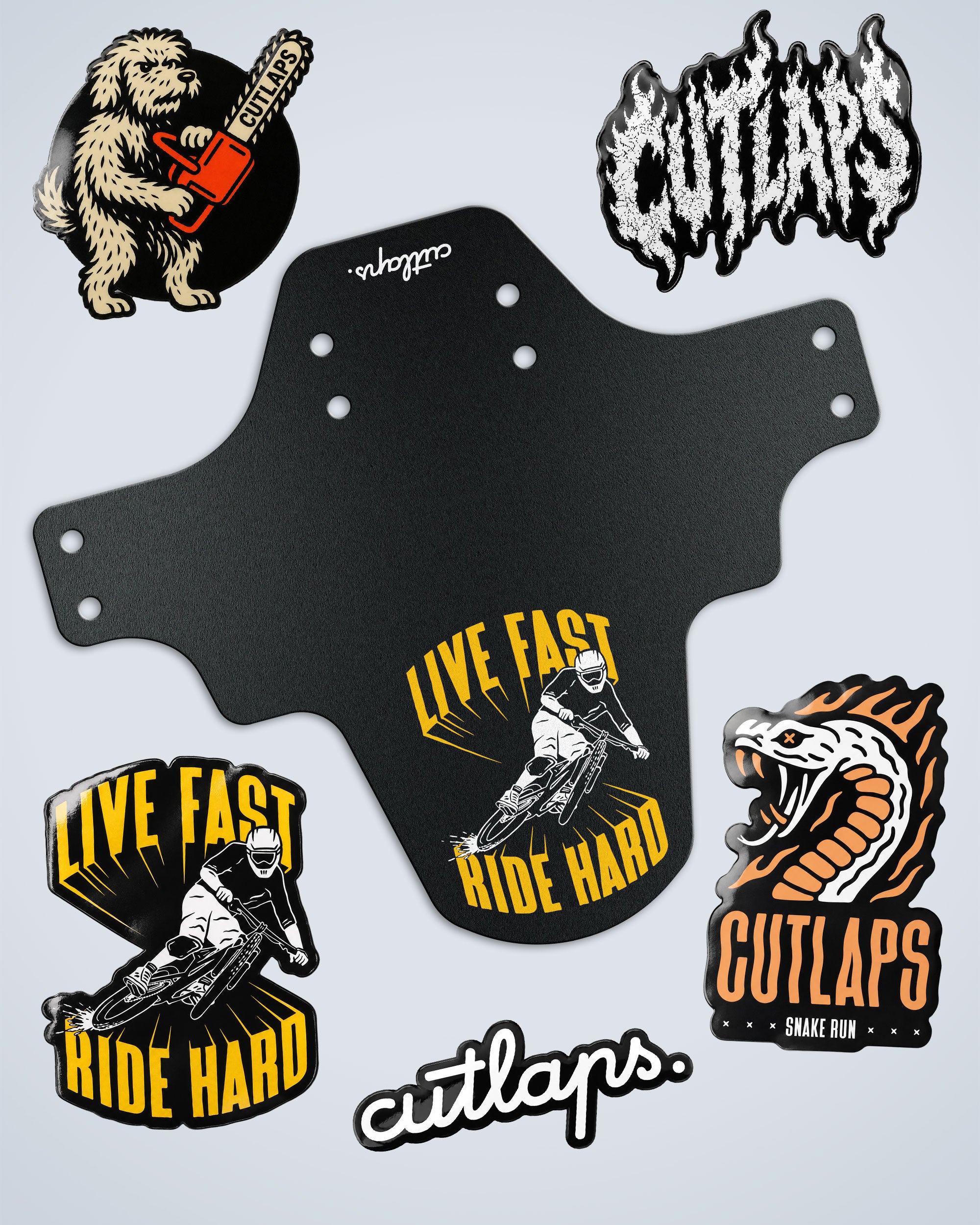 Stickers + Yellow Live Fast Mudguard